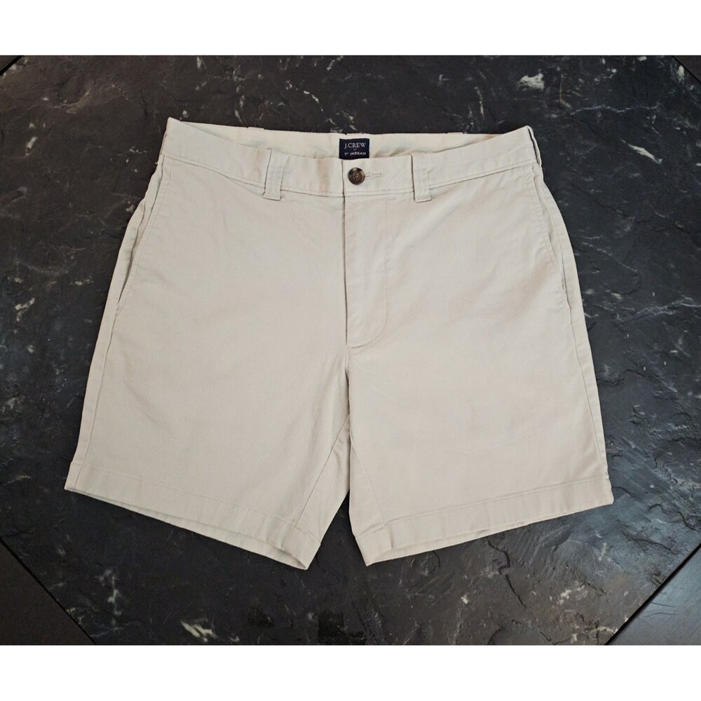 J.Crew Men's Beige Chino Shorts Size 31 Cotton 7 Inch Inseam Stretch Flat Front
